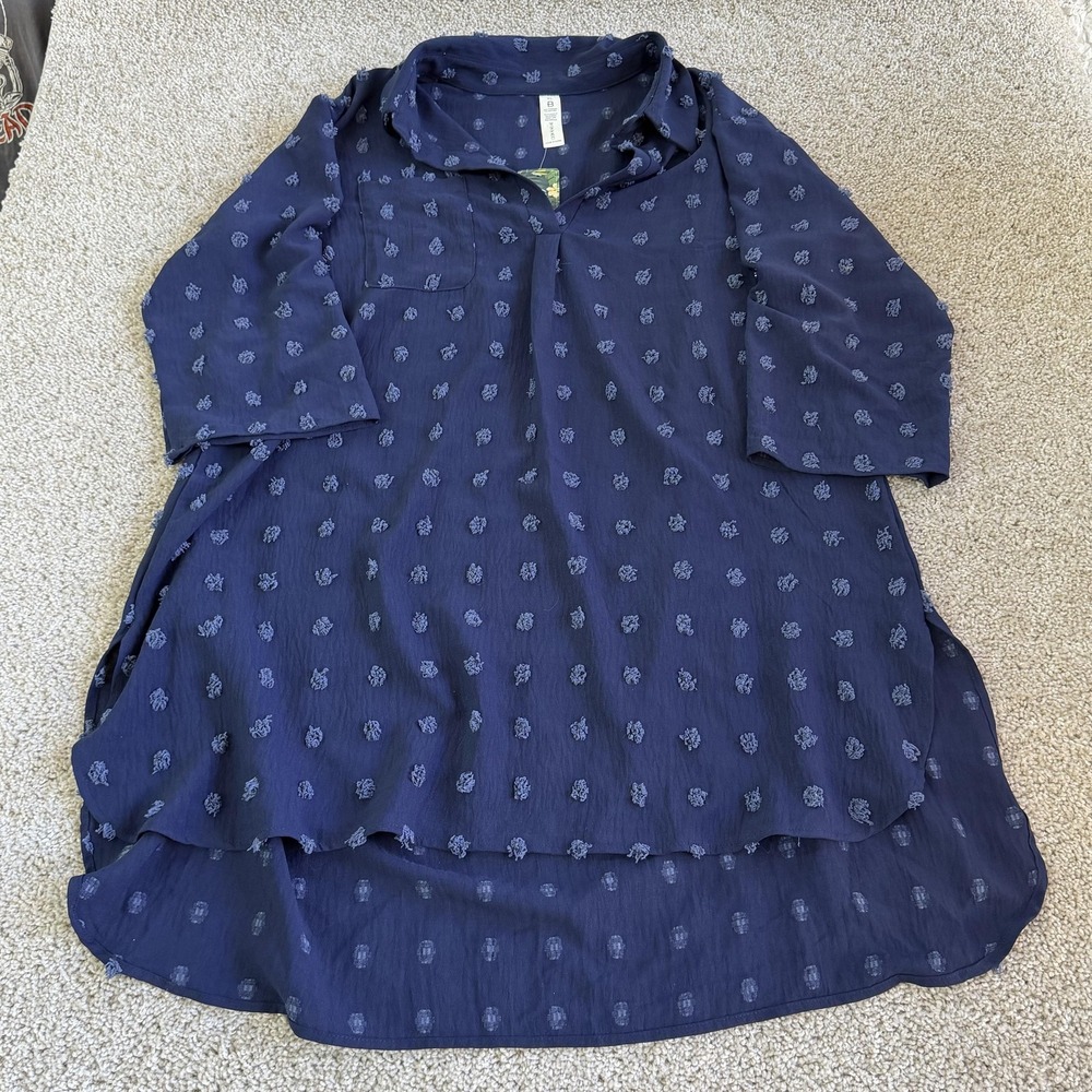 Blooming Jelly Dress Womens XL Blue Polka Dot 3/4 Sleeve Collared Hi Low Hem